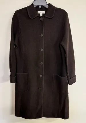 Casual Corner Women’s Black 100% Wool Long Pea Coat Vintage Classic Size Medium thumbnail 1