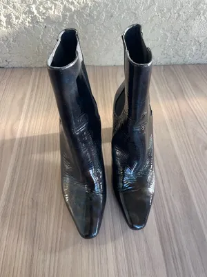 Donald J. Pliner Black Patent Chelsea Block Heel Ankle Boots thumbnail 3