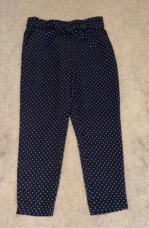 Meg & Margot Navy with White Polka Dot Dress Pants Size: L thumbnail 1