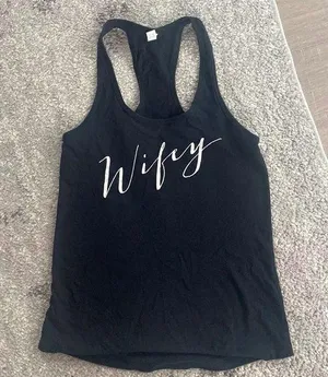 Black Women's Wifey Bride Wedding Razorback Tank Top Sz M thumbnail 1