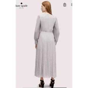 Kate Spade Pearl Drops Degrade Dress LONG SLEEVE‎ GOWN MIDI Size 2 Pleated Silky thumbnail 3