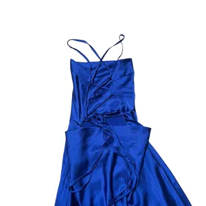 DANIELLE BERNSTEIN Blue Satin Lace Up Midi Dress thumbnail 7