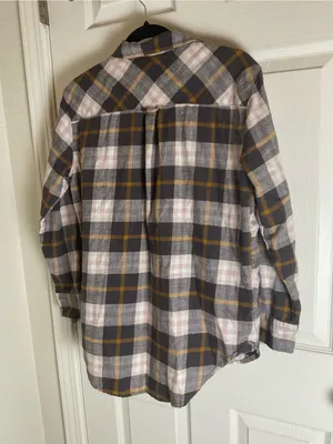 Aerie Flannel Plaid Button Down Shirt Pocket Charcoal Pink Yellow XS thumbnail 8