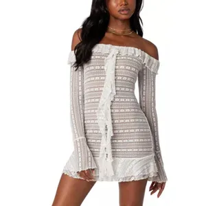 Edikted Textured Sheer Lace Mini Dress In White Size L thumbnail 2