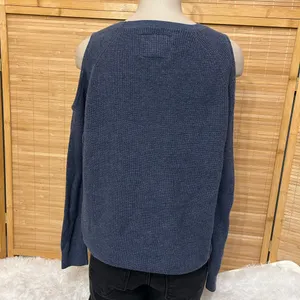Abercrombie & Fitch blue cold-shoulder knit sweater long sleeve crew neck Large thumbnail 4
