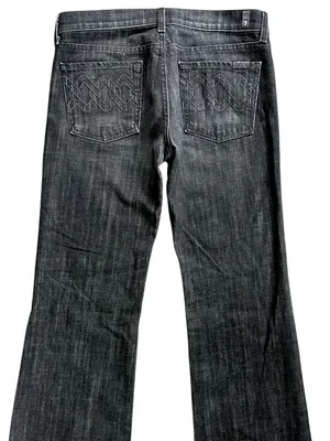 EUC 7 For All Mankind Dojo Bootcut Shimmer Pocket Long Inseam Jeans Black Sz. 28 thumbnail 7