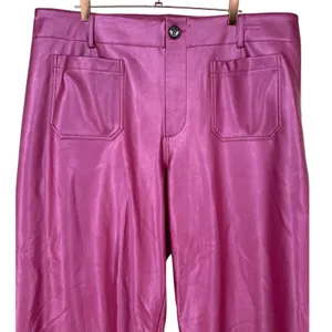 Anthropologie Maeve Colette Faux Leather Wide Leg Cropped Pants Pink Size 20W thumbnail 7