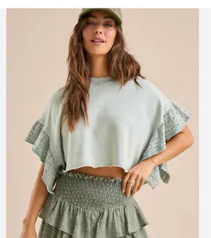 Altar'd State NWOT Kaia Crochet Flutter Sleeve Top thumbnail 2