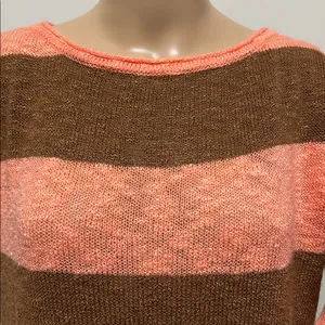 True Craft Brown & Orange Wide Striped Wide Bell Sleeve Cropped Sweater size M thumbnail 3