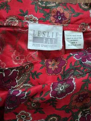 VTG Leslie Fay Red Paisley Floral A-Line Midi Pleated Skirt Cottagecore Feminin thumbnail 5