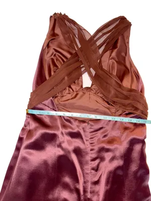 Vera Wang Vintage Brown Satin Plunge Open Back Evening Gown Dress 12 thumbnail 14