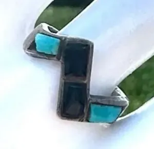 Dp Vintage Sterling Onyx and Turquoise Inlay Band ring thumbnail 1