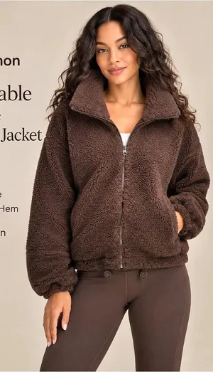 Lululemon Cinchable Fleece Zip-Up Jacket Dark Brown Size 12 thumbnail 1