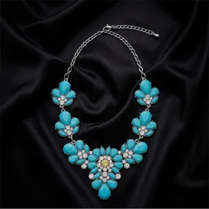 Turquoise Floral Statement Necklace - Women Jewelry thumbnail 2