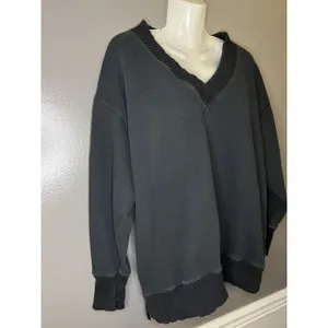 Aerie Sweatshirt Womens XS Black V Neck Oversized Terry Pullover Lounge thumbnail 3