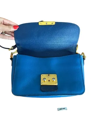 MIU MIU Blue Leather Madras Two Tone Chain Crossbody Bag thumbnail 5