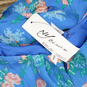 NWT Ny Collection Petites Chiffon Printed Midi Dress Bright French Blue Melon PM thumbnail 5