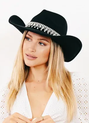 NEW Glitter Silver Black Cowboy Hats Women Western Rhinestone Cowgirl Hat thumbnail 1