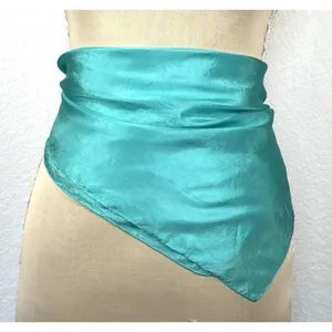 Pure Silk Scarf Turquoise Teal 21x22 Hand Rolled Square Bandana Neck Hair Wrap thumbnail 3