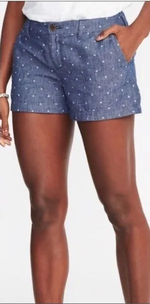 Old Navy Women's Everyday Shorts Size 12 Polka Dot Linen Cotton Chambray Chino thumbnail 1