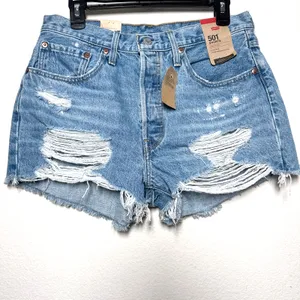 Levi’s 501 High Rise Distressed Denim Cutoff Shorts Raw Hem Size 30 thumbnail 3