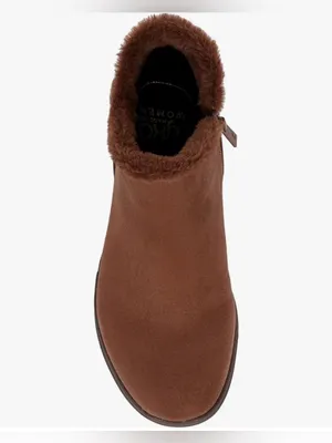 Ryka Brown Faux-Suede Fur-Trim Ankle Booties Size 8 thumbnail 2