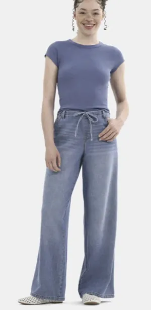 No‎ Boundaries Mini Waistband Wide Leg Pants Women's XXL /20 Drawstring Med Wash thumbnail 1