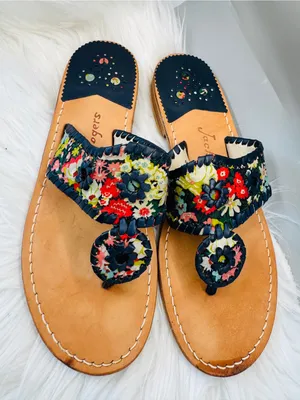 Jack Rogers Jacks Flat Sandal Multicolor Floral Trim leather boho western Indy thumbnail 4