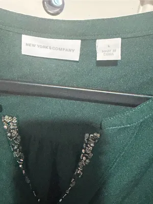 New York & Company Emerald Green‎ V-Neck Blouse thumbnail 3