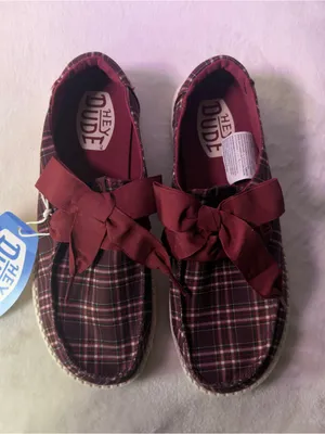Hey Dude Kids Burgundy Plaid Slip-On Sneakers thumbnail 4
