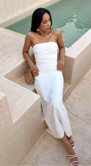 Zara dress bodycon strapless sleeveless tailored midi white wedding party thumbnail 5