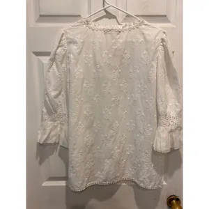 Payal Jain Anthropologie‎ Ivory Embroidered Eyelet Cotton Blouse NWT Large Boho thumbnail 7