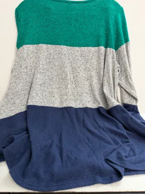 Emerald Colorblock Crewneck Pullover Sweater Top - Teal, Gray & Navy thumbnail 3