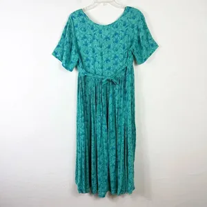 Vintage Done Down Under Aqua Teal Floral Button Front Tie Back Midi Dress Size S thumbnail 2