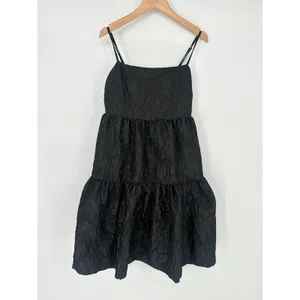 J. CREW Size 2 Floral Jacquard Strappy‎ Tiered Mini Dress Black Party Holiday thumbnail 2