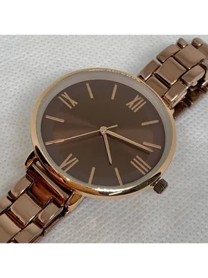 Accutime women’s watch brown tone quartz analog 35mm links bracelet running thumbnail 2