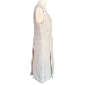 Alex‎ Marie Beige White Striped V-Neck Pleated Sheath Dress Womens Size 12 thumbnail 3