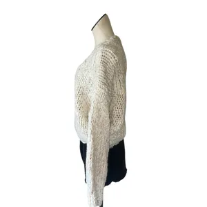 NWOT Altar’d State Oversized Chunky Cable Knit Cardigan - Cream Speckled Wool thumbnail 3