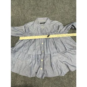 Zara Basic Chambray Ruffle Button Front Blouse Women’s XS Blue Long Sleeve EUC thumbnail 11