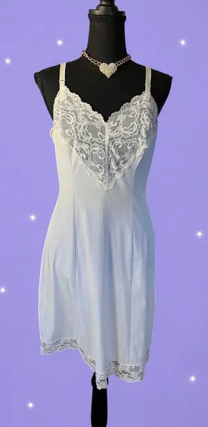 Vintage Shadowline White Lace Coquette Fairycore Full Slip Dress Size 34 🤍 thumbnail 1