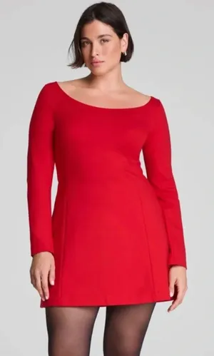 NWT SPANX $168 Long Sleeve Ballet Neck Mini Dress- Spanx Red Large thumbnail 1