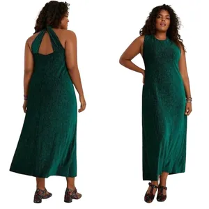 Anthropologie Maeve Twist-Back Velvet Holly Green Sleeveless Midi Dress thumbnail 12