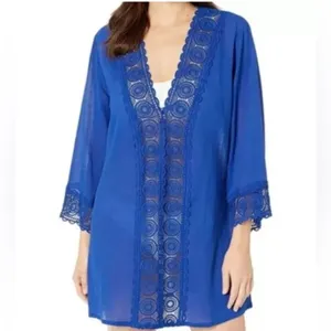 La Blanca Womens Beach Tunic Coverup Size M Blue Coastal Resort Lightweight thumbnail 2