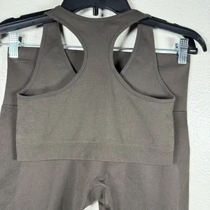 SET Active Dark Brown High-Waist Leggings & V-Neck Sports Bra Set SZ:XL thumbnail 3