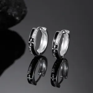 925 Silver Plated Knight Cross Hoop Earrings for Men Women,Punk Hip Hop Earrings thumbnail 3