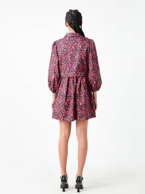 English Factory Floral Shirtdress Mini Dress 100% Cotton 3/4 Sleeves Pink Medium thumbnail 2