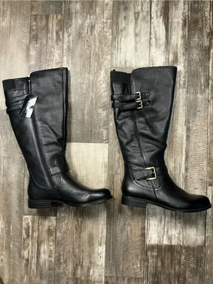 Naturalizer Black Leather Knee High Buckle Boot Size 8.5W Wide Calf thumbnail 16