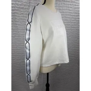 Hunter for Target Womens L White Cropped Embossed Logo Tape Sleeve Sweatshirt thumbnail 3