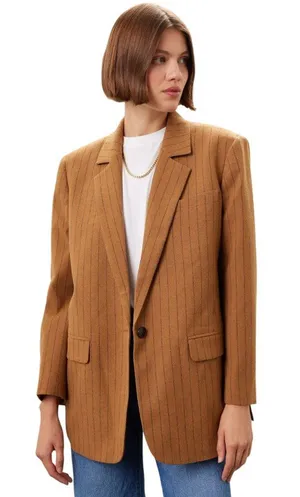 Madewell Plus Oversized Pinstripe Blazer in fallen timber 14 Womens Jacket thumbnail 1