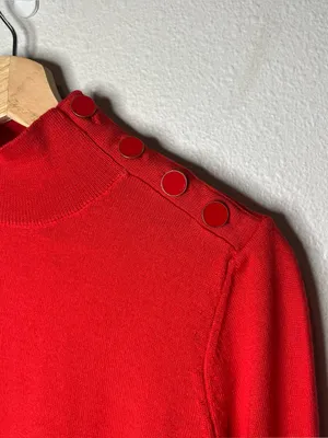 Sézane 100% Merino Wool Knit Jacob Jumper Mock Neck Sweater in Red thumbnail 3